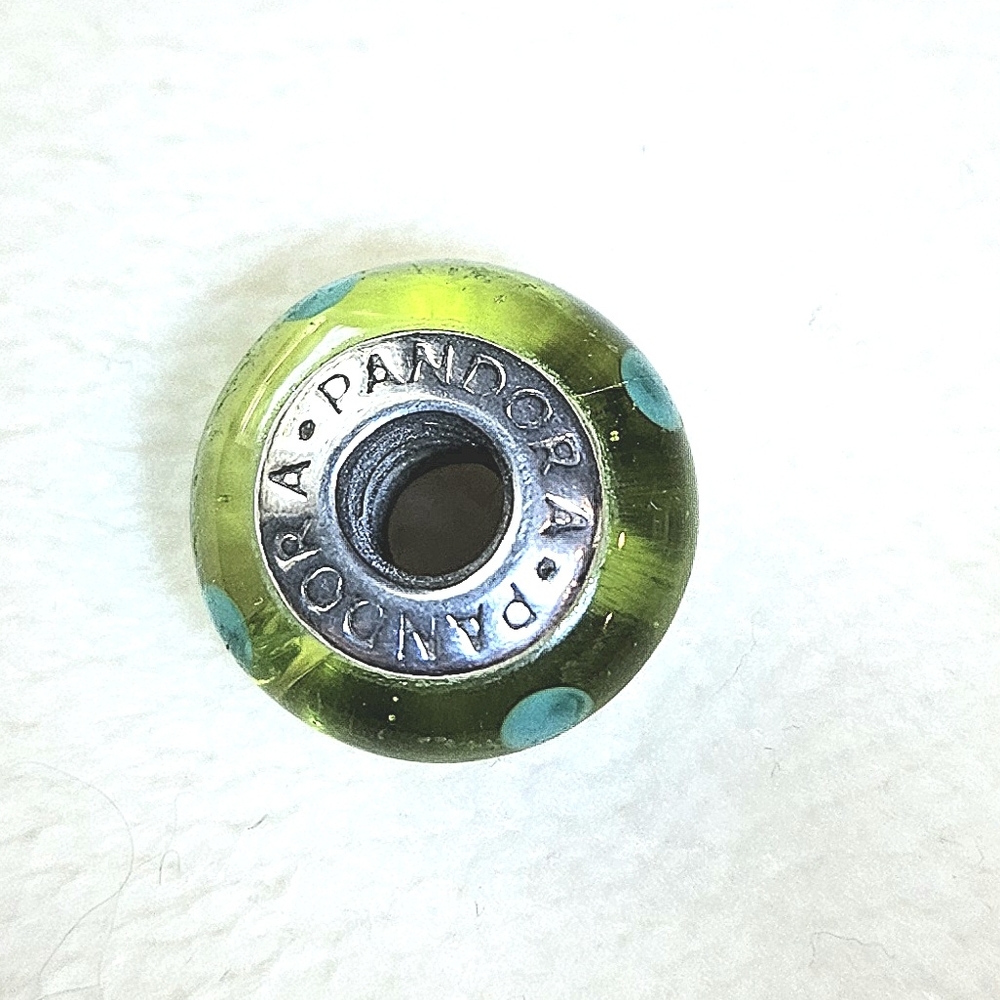 Pandora Olive Green Charm with Teal Dots